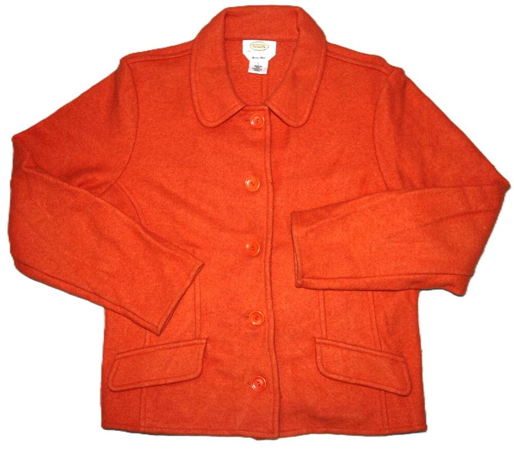 Talbots Coat Womens L Orange Wool Alpaca Blend Pea Coat Unlined Short Classic